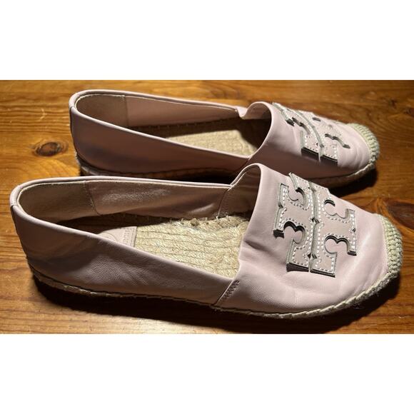 Tory Burch Ines Espadrille Pink Leather Slip On Size 7.5 - Picture 1 of 11